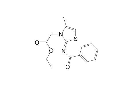 3(2H)-Thiazoleacetic acid, 2-(benzoylimino)-4-methyl-, ethyl ester