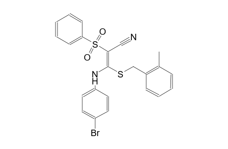 2-propenenitrile, 3-[(4-bromophenyl)amino]-3-[[(2-methylphenyl)methyl]thio]-2-(phenylsulfonyl)-, (2E)-