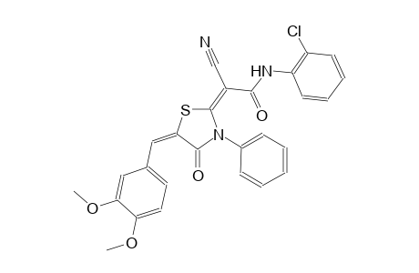 (2E)-N-(2-chlorophenyl)-2-cyano-2-[(5E)-5-(3,4-dimethoxybenzylidene)-4-oxo-3-phenyl-1,3-thiazolidin-2-ylidene]ethanamide