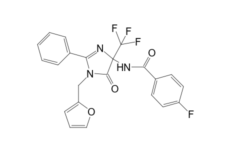 4-Fluoro-N-[1-(furan-2-ylmethyl)-5-oxo-2-phenyl-4-(trifluoromethyl)-4,5-dihydro-1H-imidazol-4-yl]benzamide