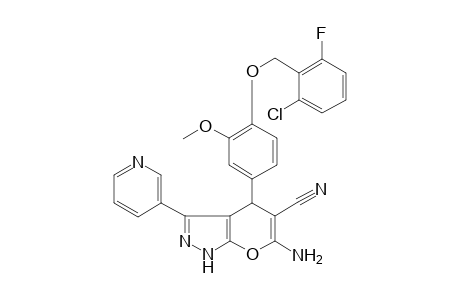 6-Amino-4-[4-(2-chloro-6-fluoro-benzyl)oxy-3-methoxy-phenyl]-3-(3-pyridyl)-2,4-dihydropyrano[2,3-c]pyrazole-5-carbonitrile