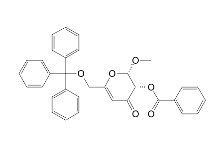 4H-Pyran-4-one, 3-(benzoyloxy)-2,3-dihydro-2-methoxy-6-[(triphenylmethoxy)methyl]-, (2S-cis-)-