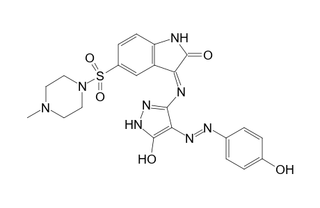 (E)-3-({5-Hydroxy-4-[(E)-(4-hydroxyphenyl)diazinyl]-1H-pyrazol-3-yl}imino)-5-[(4-methylpiperazin-1-yl)sulfonyl]indolin-2-one