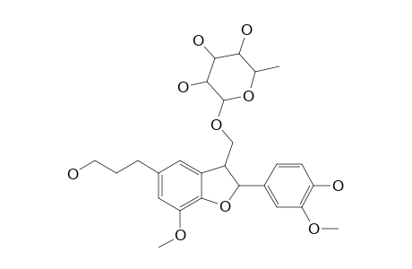 2,3-DIHYDROBENZOFURAN-2-(4'-HYDROXY-3'-METHOXYPHENYL)-3-ALPHA-L-RHAMNOPYRANOSYLOXYMETHYL-7-METHOXY-5-PROPANPL