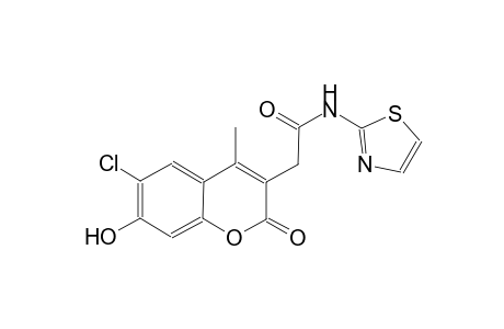 2H-1-benzopyran-3-acetamide, 6-chloro-7-hydroxy-4-methyl-2-oxo-N-(2-thiazolyl)-