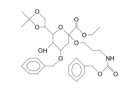 (N-Benzyloxycarbonyl-3-amino-propyl 4-O-benzyl-3-deoxy-7,8-O-isopropylidene-A-D-manno-octulopyranosid)onic acid, et ester