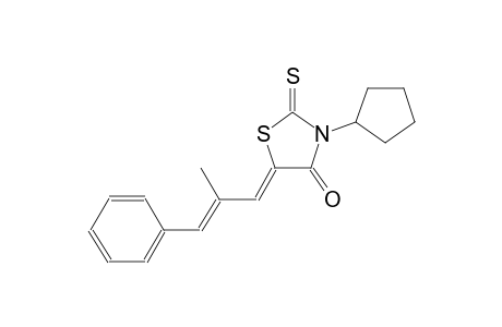 (5Z)-3-cyclopentyl-5-[(2E)-2-methyl-3-phenyl-2-propenylidene]-2-thioxo-1,3-thiazolidin-4-one