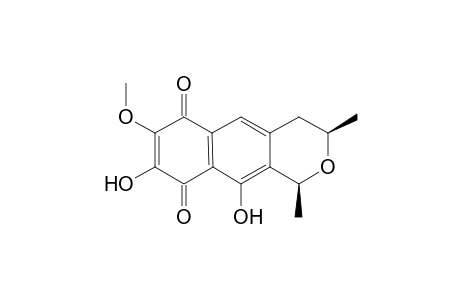 (+-)-cis-3,4,6,9-tetrahydro-8,10-dihydroxy-7-methoxy-1,3-dimethyl-1H-naphtho[2,3-c]pyran-6,9-dione[(+-)-ventiloquinone I]