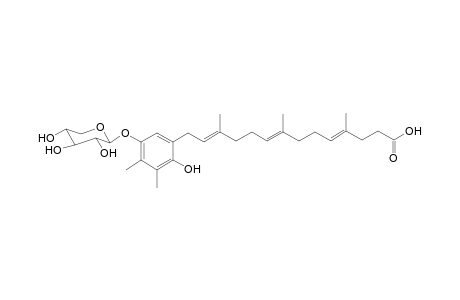 14-[2'-Hydroxy-3',4'-dimethyl-5'-(1"-.beta.-D-xylopyranosyloxy)phenyl]-4,8,12-trimethyltetradeca-4,8,12-trienoic acid