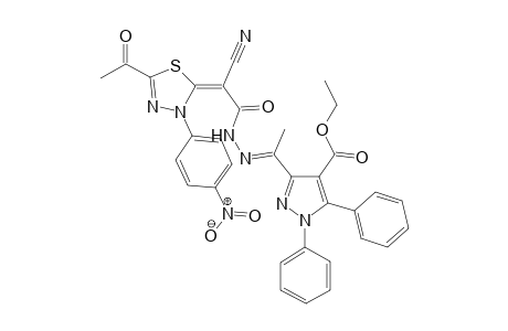 Ethyl 3-((E)-1-(2-((E)-2-(5-acetyl-3-(4-nitrophenyl)-1,3,4-thiadiazol-2(3H)-ylidene)-2-cyanoacetyl)hydrazono)ethyl)-1,5-diphenyl-1H-pyrazole-4-carboxylate