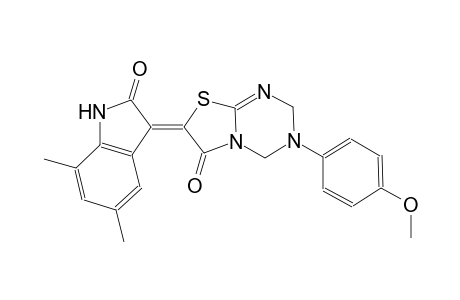 2H-thiazolo[3,2-a][1,3,5]triazin-6(7H)-one, 7-(1,2-dihydro-5,7-dimethyl-2-oxo-3H-indol-3-ylidene)-3,4-dihydro-3-(4-methoxyphenyl)-, (7Z)-