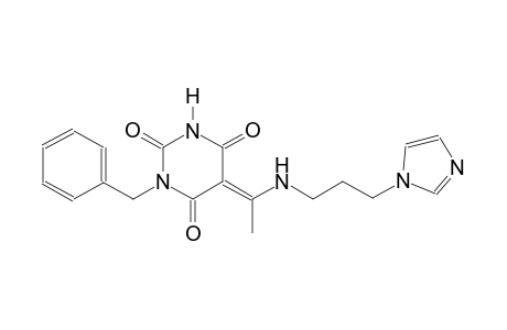(5E)-1-benzyl-5-(1-{[3-(1H-imidazol-1-yl)propyl]amino}ethylidene)-2,4,6(1H,3H,5H)-pyrimidinetrione