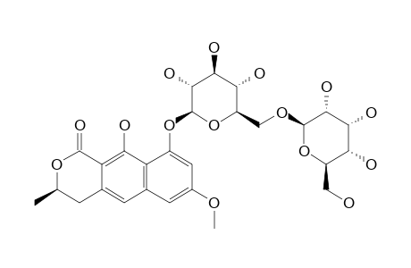 3,4-DIHYDRO-10-HYDROXY-7-METHOXY-3-(R)-METHYL-1H-DIHYDRONAPHTHO-[2,3C]-PYRAN-1-ONE-9-0-BETA-D-ALLOPYRANOSYL-(1->6)-GLUCOPYRANOSIDE