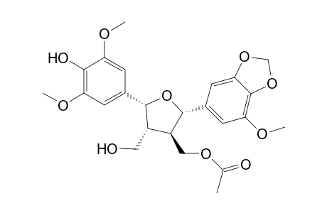 (7,8-trans, 8,8'-trans, 7',8'-cis)-7-(5"'-Methoxy-3''',4'''-methylenedioxyphenyl)-7'-(4"hydroxy-3",5"-dimethoxyphenyl)-8-(acetoxymethyl)-8'-(hydroxymethyl)-tetrahydroifuran