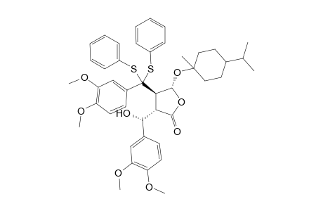 (-)-(3S,4R,5R,6R)-3-(3',4'-Methylenedioxy..alpha.-hydroxybenzyl)-4-[3",4"-dimethoxy-.alpha.,.alpha.-bis(phenylthio)benzyl]-5-(1-menthyloxy)butyrolactone