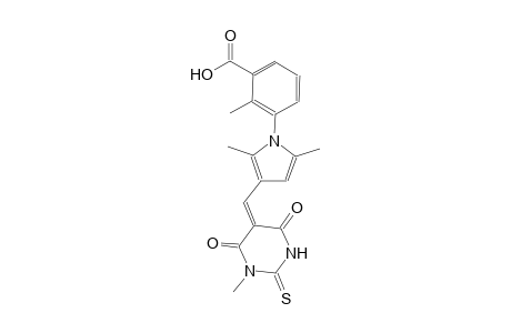 3-{2,5-dimethyl-3-[(E)-(1-methyl-4,6-dioxo-2-thioxotetrahydro-5(2H)-pyrimidinylidene)methyl]-1H-pyrrol-1-yl}-2-methylbenzoic acid