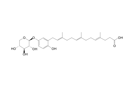 14-[2'-Hydroxy-5'-(1"-.beta.-D-xylopyranosyloxy)phenyl]-4,8,12-trimethyltetradeca-4,8,12-trienoic acid