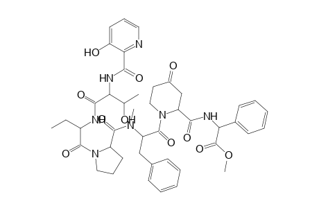 Glycine, N-[(3-hydroxy-2-pyridinyl)carbonyl]-L-threonyl-D-.alpha.-aminobutyryl-L-prolyl-N-methyl-L-phenylalanyl-4-oxo-L-pipecoloyl-L-2-phenyl-, methyl ester