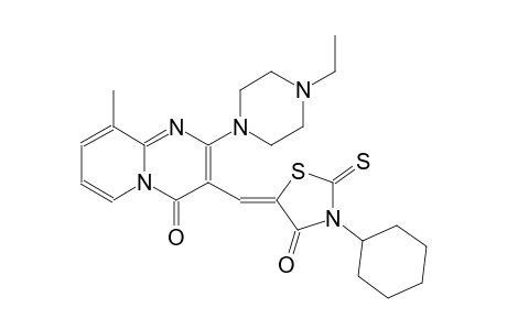 3-[(Z)-(3-cyclohexyl-4-oxo-2-thioxo-1,3-thiazolidin-5-ylidene)methyl]-2-(4-ethyl-1-piperazinyl)-9-methyl-4H-pyrido[1,2-a]pyrimidin-4-one