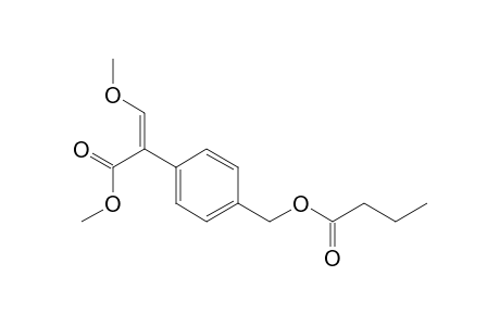 Benzeneacetic acid, alpha-(methoxymethylene)-4-[(1-oxobutoxy)methyl]-, methyl ester