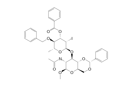 METHYL-2-ACETAMIDO-3-O-(3'-O-BENZOYL-4'-O-BENZYL-2'-DEOXY-2'-JODO-ALPHA-L-RHAMNOPYRANOSYL)-4,6-O-BENZILIDENE-2-DEOXY-BETA-D-GLUCOPYRANOSIDE