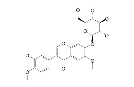7-(BETA-D-GLUCOPYRANOSYLOXY)-6-METHOXY-3-(3-HYDROXY-4-METHOXYPHENYL)-4H-BENZOPYRAN-4-ONE;ODORATIN-7-O-BETA-D-GLUCOPYRANOSIDE