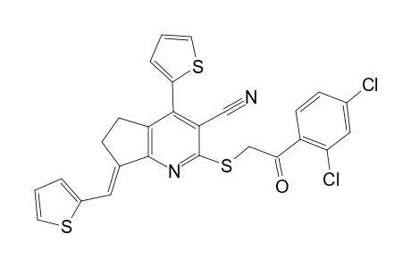 (7E)-2-[2-(2,4-dichlorophenyl)-2-oxidanylidene-ethyl]sulfanyl-4-thiophen-2-yl-7-(thiophen-2-ylmethylidene)-5,6-dihydrocyclopenta[b]pyridine-3-carbonitrile