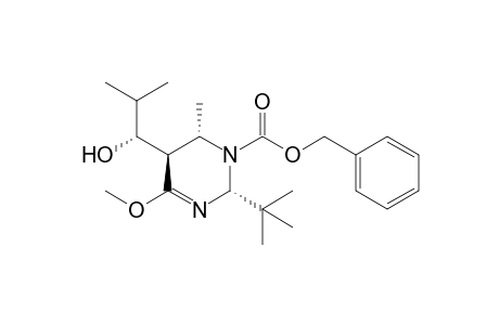 Benzyl rac-(1'R,2R,5R,6S)-2-(t-butyl)-5-(1'-hydroxy-2'-methylpropyl)-6-methyl-4-methoxy-5,6-dihydro-2H-pyrimidine-1-carboxylate