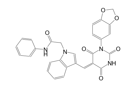 2-{3-[(Z)-(1-(1,3-benzodioxol-5-yl)-2,4,6-trioxotetrahydro-5(2H)-pyrimidinylidene)methyl]-1H-indol-1-yl}-N-phenylacetamide