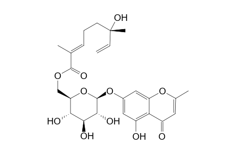 5-Hydroxy-7-{{6-O-[(2E,6S)-6-hydroxy-2,6-dimethyl-1-oxoocta-2,7-dien-1-yl]-beta-D-glucopyranosyl}oxy}-2-methy-4H-1-benzopyran-4-one