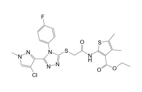 ethyl 2-[({[5-(4-chloro-1-methyl-1H-pyrazol-3-yl)-4-(4-fluorophenyl)-4H-1,2,4-triazol-3-yl]sulfanyl}acetyl)amino]-4,5-dimethyl-3-thiophenecarboxylate