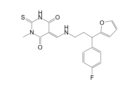 (5E)-5-({[3-(4-fluorophenyl)-3-(2-furyl)propyl]amino}methylene)-1-methyl-2-thioxodihydro-4,6(1H,5H)-pyrimidinedione