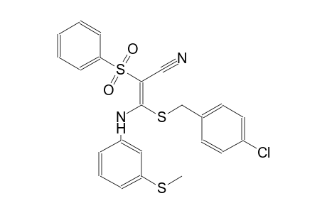 2-propenenitrile, 3-[[(4-chlorophenyl)methyl]thio]-3-[[3-(methylthio)phenyl]amino]-2-(phenylsulfonyl)-, (2E)-