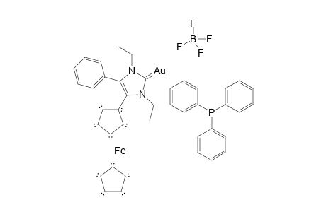 Triphenylphosphino-(1,3-diethyl-4-ferrocenyl-5-phenylimidazol-2-ylidene)gold(I) tetrafluoroborate