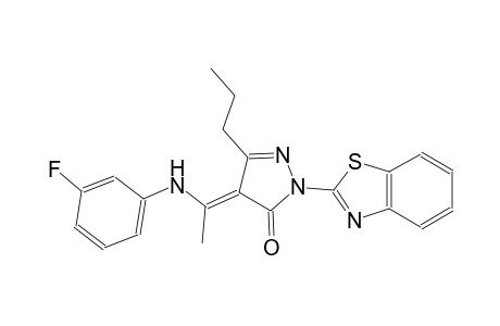 3H-pyrazol-3-one, 2-(2-benzothiazolyl)-4-[1-[(3-fluorophenyl)amino]ethylidene]-2,4-dihydro-5-propyl-, (4E)-