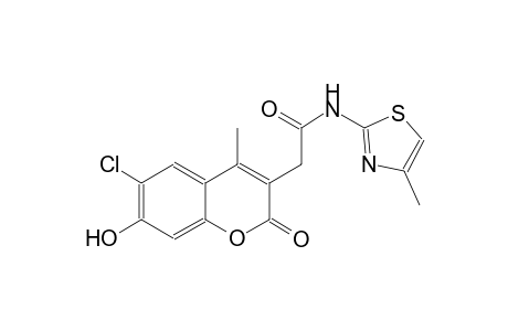 2H-1-benzopyran-3-acetamide, 6-chloro-7-hydroxy-4-methyl-N-(4-methyl-2-thiazolyl)-2-oxo-
