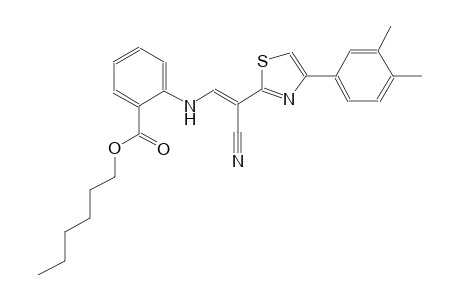 hexyl 2-({(E)-2-cyano-2-[4-(3,4-dimethylphenyl)-1,3-thiazol-2-yl]ethenyl}amino)benzoate