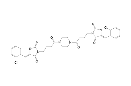 (5Z)-5-(2-chlorobenzylidene)-3-[4-(4-{4-[(5Z)-5-(2-chlorobenzylidene)-4-oxo-2-thioxo-1,3-thiazolidin-3-yl]butanoyl}-1-piperazinyl)-4-oxobutyl]-2-thioxo-1,3-thiazolidin-4-one