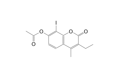 2H-1-benzopyran-2-one, 7-(acetyloxy)-3-ethyl-8-iodo-4-methyl-