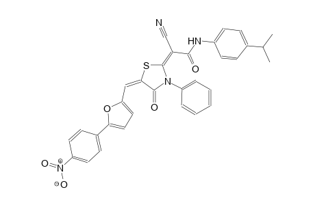 (2E)-2-cyano-N-(4-isopropylphenyl)-2-((5E)-5-{[5-(4-nitrophenyl)-2-furyl]methylene}-4-oxo-3-phenyl-1,3-thiazolidin-2-ylidene)ethanamide