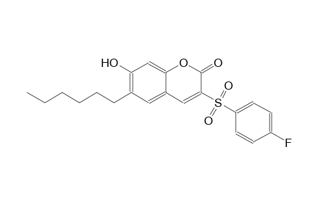 2H-1-benzopyran-2-one, 3-[(4-fluorophenyl)sulfonyl]-6-hexyl-7-hydroxy-