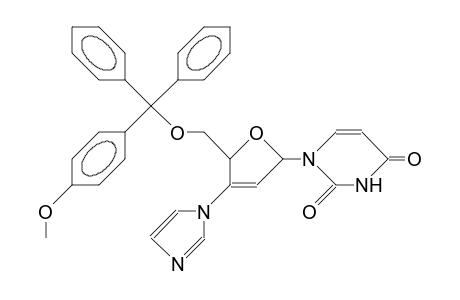 1-(5'-O-<4-Monomethoxy-trityl>-2',3'-dideoxy-3'-imidazolo-B-D-glycero-pent-2'-enofuranosyl)-uracil