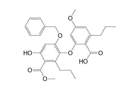 Benzoic acid, 3-(2-carboxy-5-methoxy-3-propylphenoxy)-6-hydroxy-4-(phenylmethoxy)-2-propyl-, 1-methyl ester