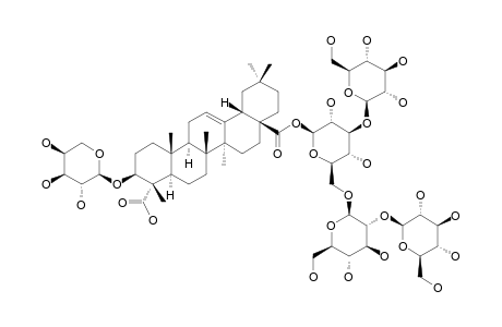 #10;DIANVERSICOSIDE-G;GYPSOGENIC-ACID-3-O-ALPHA-L-ARABINOPYRANOSYL-28-BETA-D-(2''''-O-BETA-D-GLUCOPYRANOSYL)-(3'',6''-DI-O-BETA-D-GLUCOPYRANOSYL)-GLUCOPYRANOSY