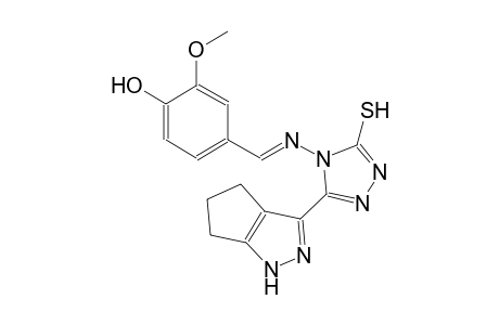 2-methoxy-4-((E)-{[3-sulfanyl-5-(1,4,5,6-tetrahydrocyclopenta[c]pyrazol-3-yl)-4H-1,2,4-triazol-4-yl]imino}methyl)phenol