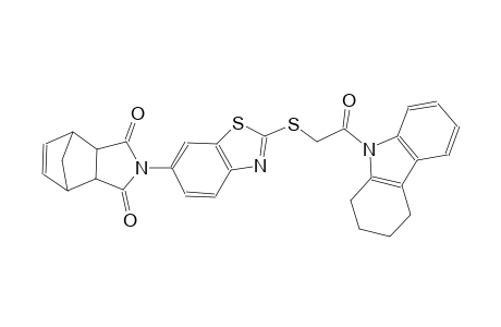 2-(2-((2-oxo-2-(1,2,3,4-tetrahydro-9H-carbazol-9-yl)ethyl)thio)benzo[d]thiazol-6-yl)-3a,4,7,7a-tetrahydro-1H-4,7-methanoisoindole-1,3(2H)-dione