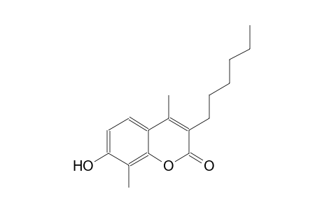 2H-1-benzopyran-2-one, 3-hexyl-7-hydroxy-4,8-dimethyl-