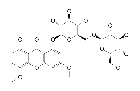 KOUITCHENSIDE_H;1-O-[BETA-D-GLUCOPYRANOSYL-(1->6)BETA-D-GLUCOPYRANOSYL]-8-HYDROXY-3,5-DIMETHOXYXANTHONE