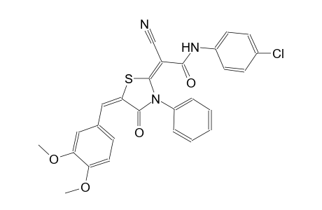 (2E)-N-(4-chlorophenyl)-2-cyano-2-[(5E)-5-(3,4-dimethoxybenzylidene)-4-oxo-3-phenyl-1,3-thiazolidin-2-ylidene]ethanamide