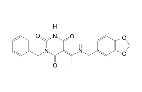 (5E)-5-{1-[(1,3-benzodioxol-5-ylmethyl)amino]ethylidene}-1-benzyl-2,4,6(1H,3H,5H)-pyrimidinetrione